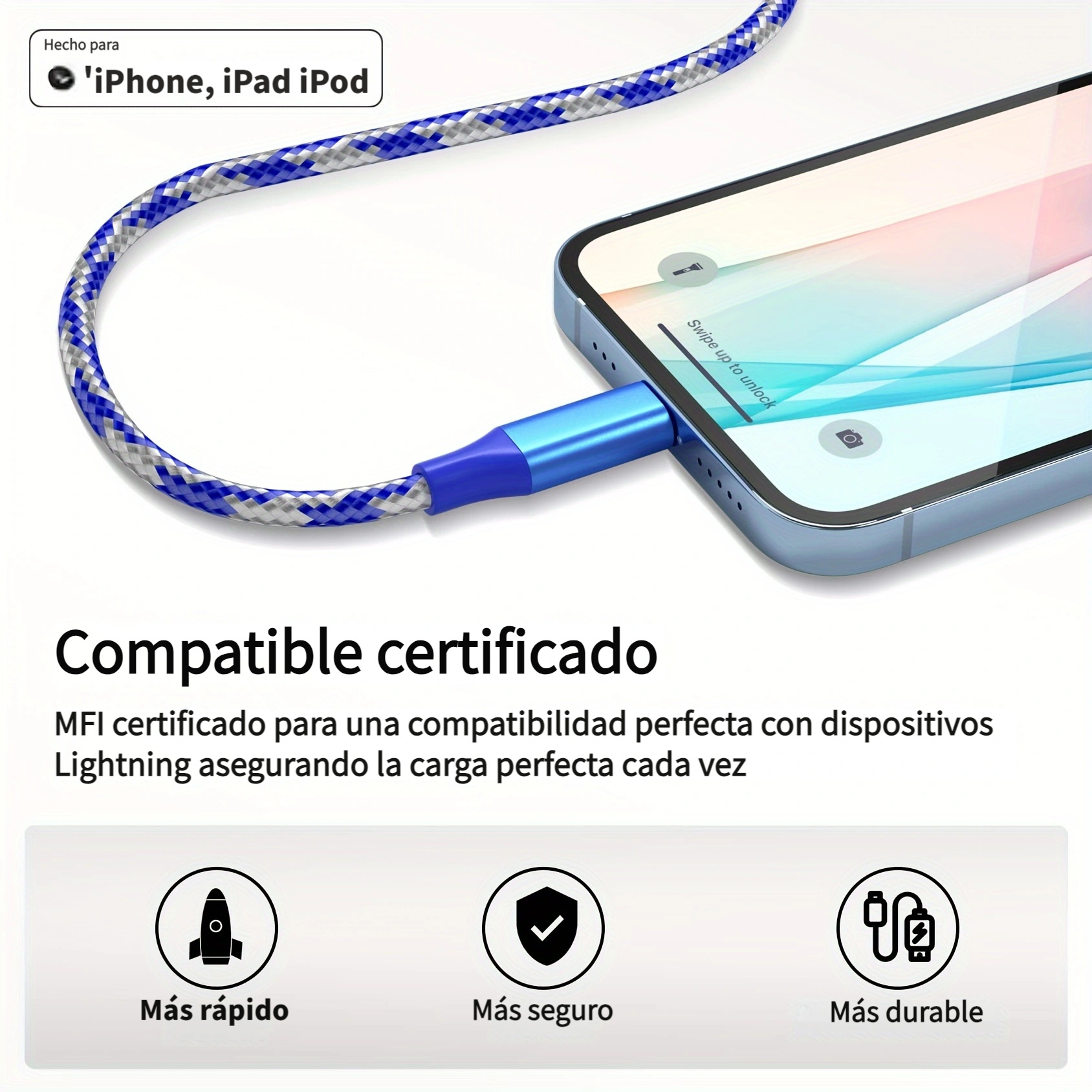 3 Packs 6ft [ Mfi Certified] Cargador Iphone Carga - Temu