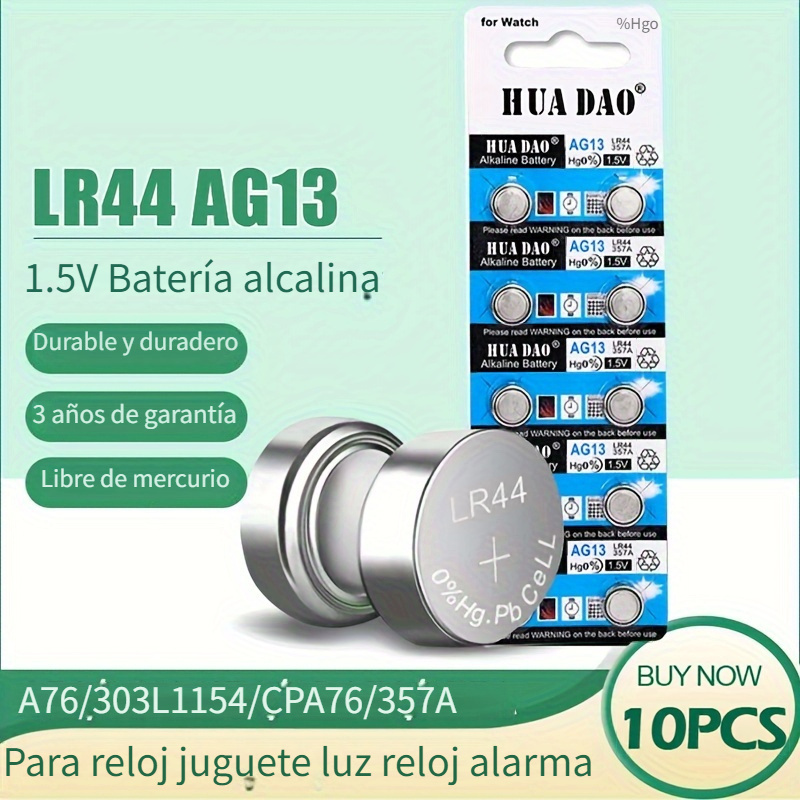 10 pilas de botón alcalinas AG13 LR44 de 1,5 V