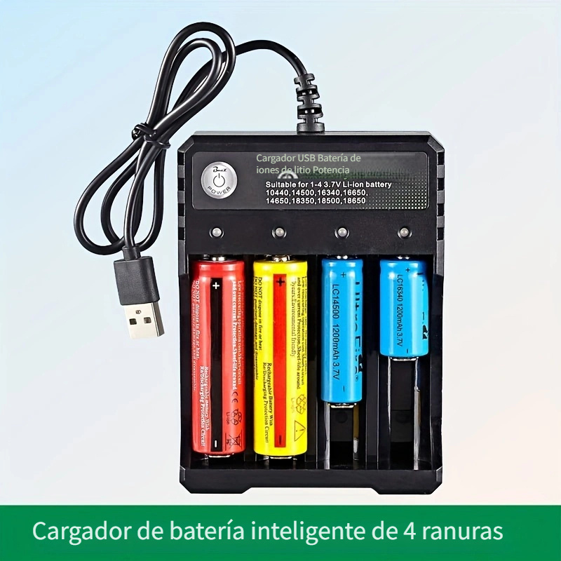 Cargador de batería de litio 18650 de 4 bahías Cargador rápido universal  para 3.7V Li-ion 10440, 14500, 16340, 16650, 14650, 18350, 18500, 18650