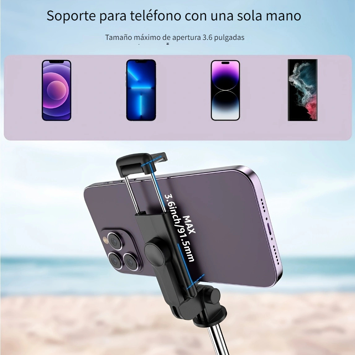  Palo selfie portátil, trípode de mano para teléfono con control  remoto inalámbrico desmontable, trípode para selfie stick para iPhone 14 13  12 11 pro Xs Max Xr X 8 7 Plus