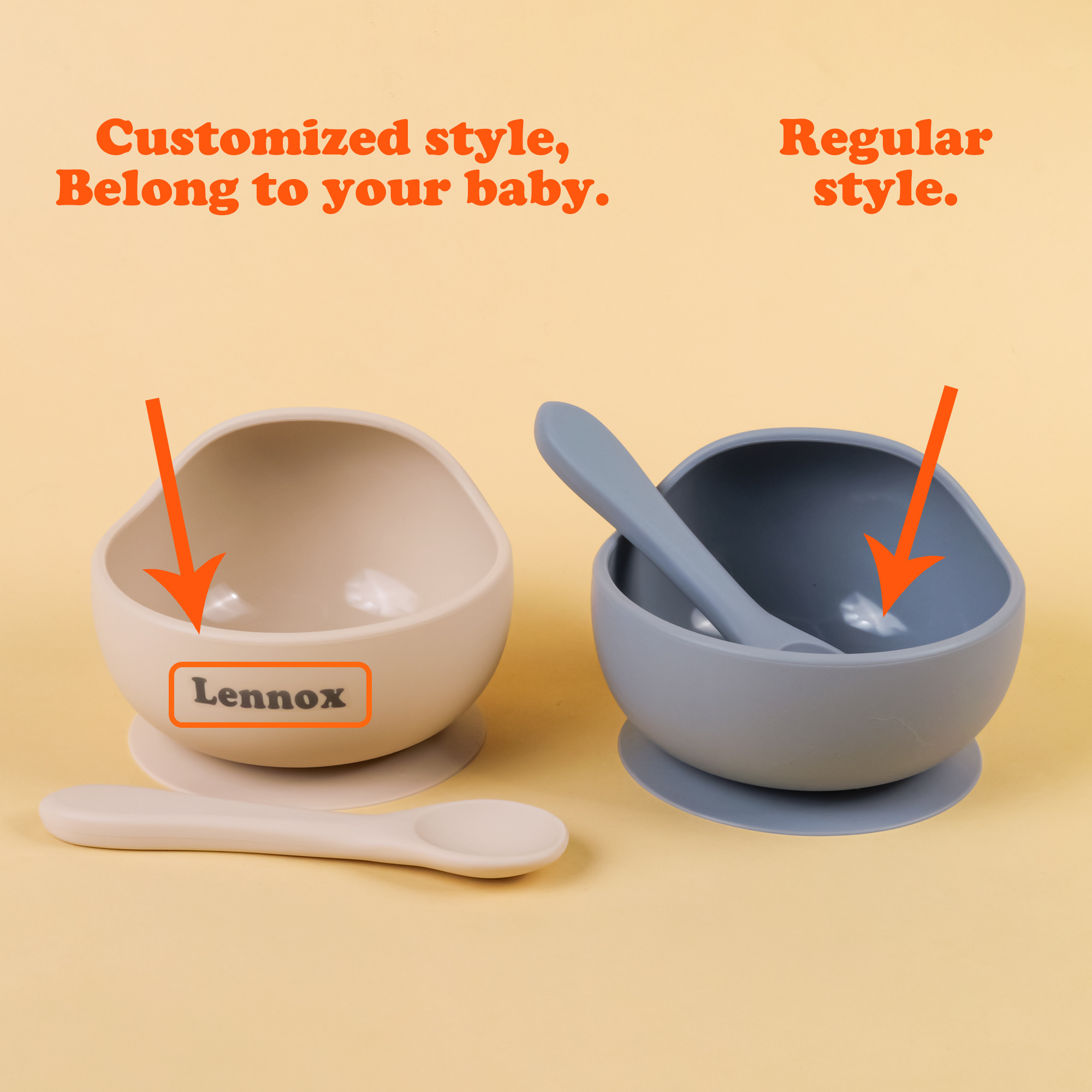 tyry hu customized name   customized   with suction 2pcs silicone bowl and spoon set bpa free self feeding utensils details 8