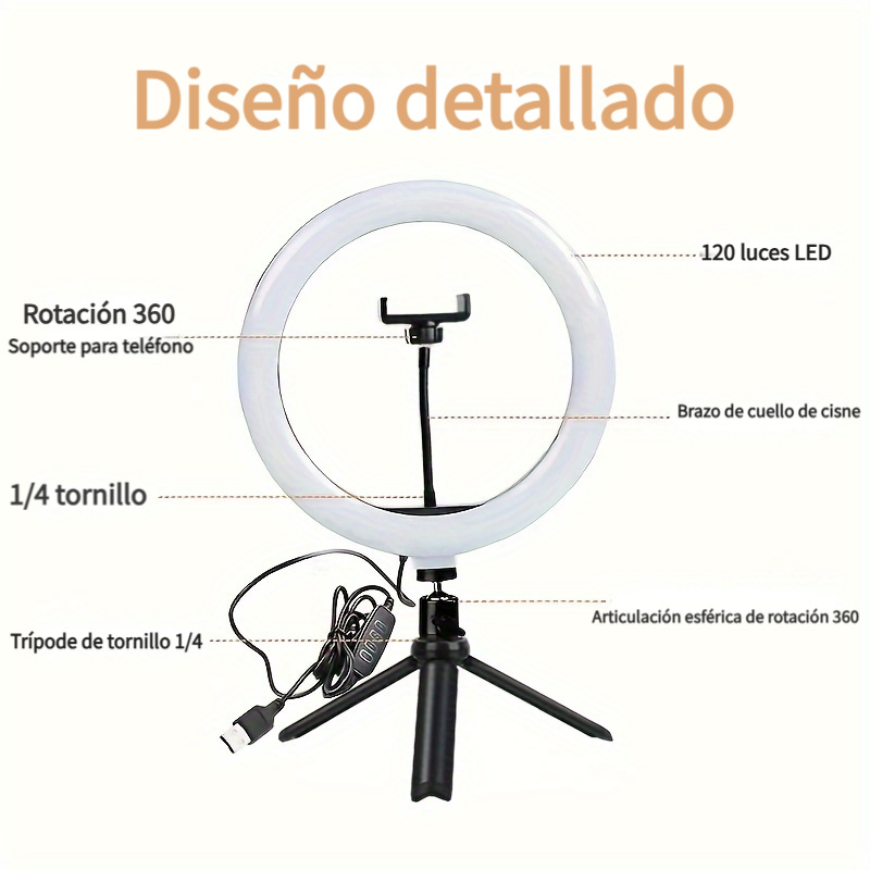 Anillo Luz Led 10 Trípode Soporte Teléfono Regulable Video - Temu