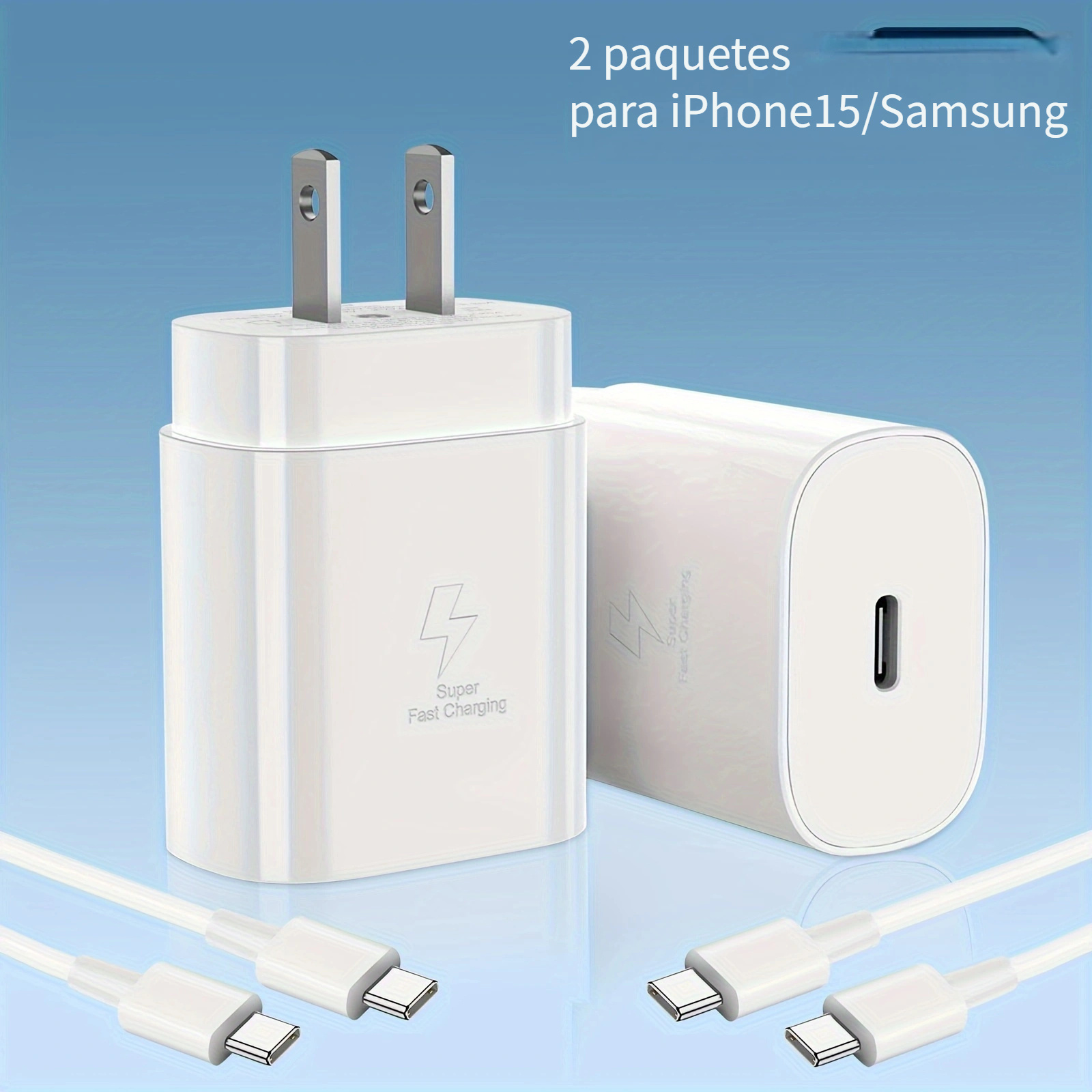  Cargador tipo C de carga rápida, paquete de 2 bloques de carga  USB C para teléfono Android y cable de carga de 6 pies, para Samsung Galaxy  S8 / S9 /
