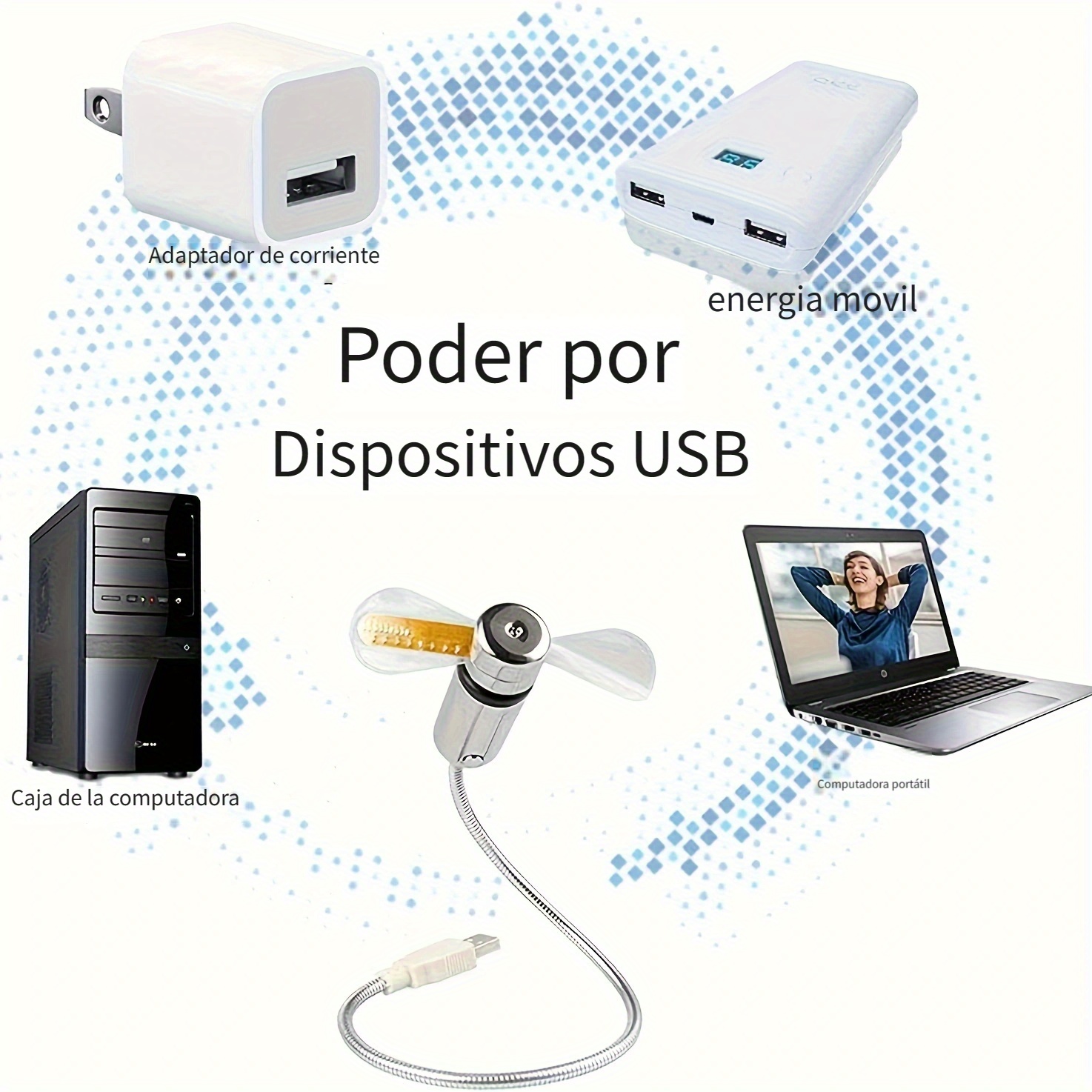 Alternative view of Ventilador de reloj USB portátil con pantalla LED de hora, mini ventilador flexible de bajo consumo con…