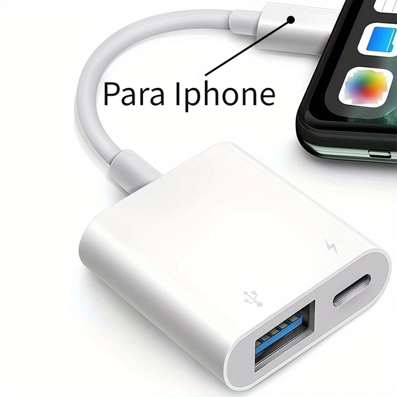 Adaptador de conector Lightning a USB 3.0 para cámaras compatible - Blanco