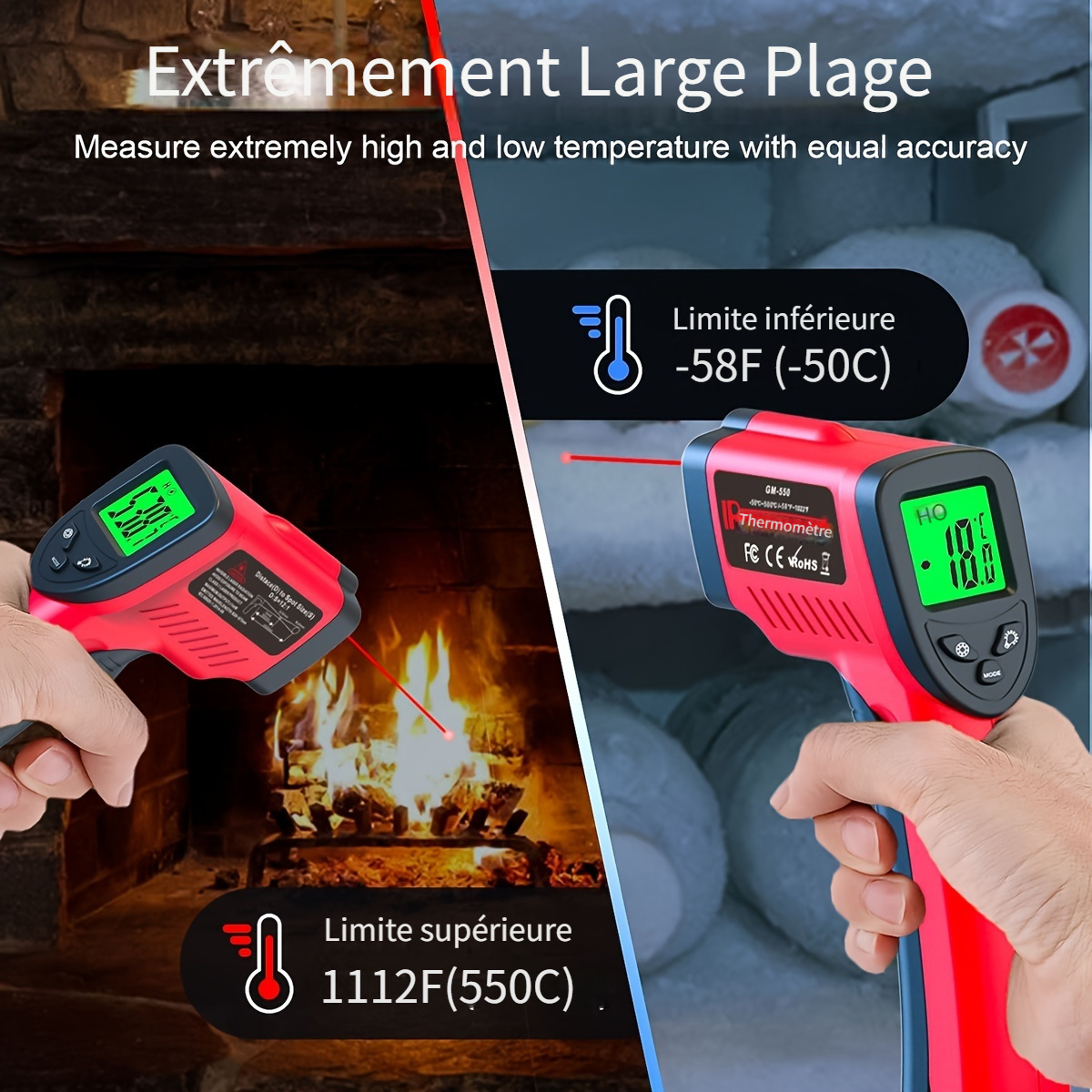 SJLERST Thermomètre Infrarouge, Pistolet de Thermometre Sans Contact, Pour  la Cuisine/BBQ/Industrie(pas pour l