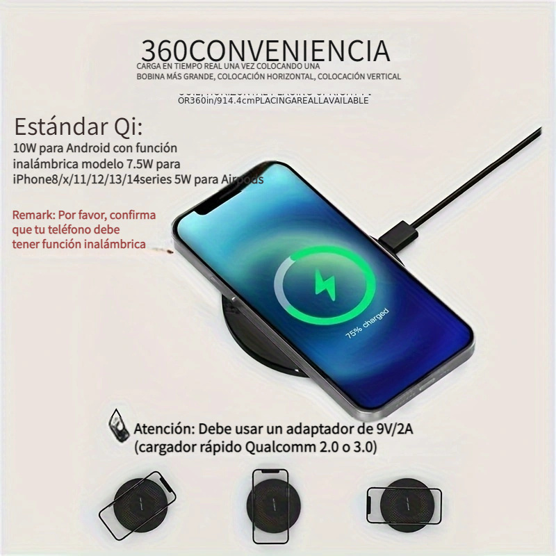 10w Cargador Inalámbrico De Carga Rápida Para Teléfono Móvil - Temu