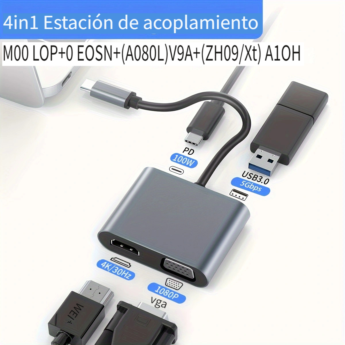 Adaptador 7 en 1 multipuerto USB tipo C Hub a USB 3.0 4K HDMI para MacBook  Dell 