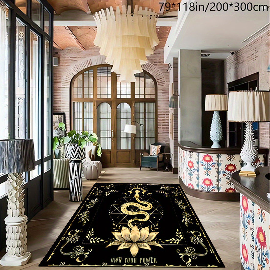 

Lotus And Snake Pattern Decoration Carpet, Living Room Bedroom Soft Carpet, Machine Washable Non-slip Carpet, Hotel Coffee Shop Carpet