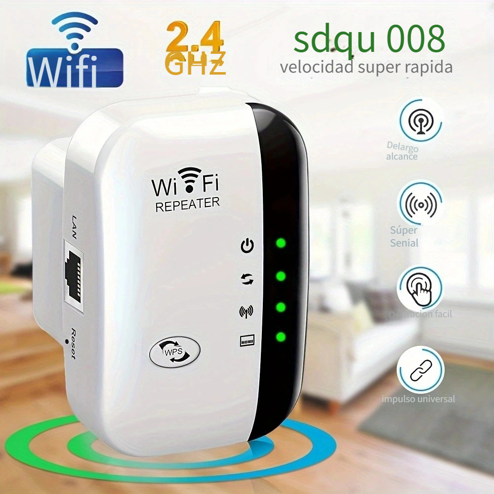 Repetidor WiFi Extensores inalámbricos para el hogar 2.4 GHz Plug in WiFi  Extender Router con puerto Ethernet Amplificador de largo alcance 300 Mbps