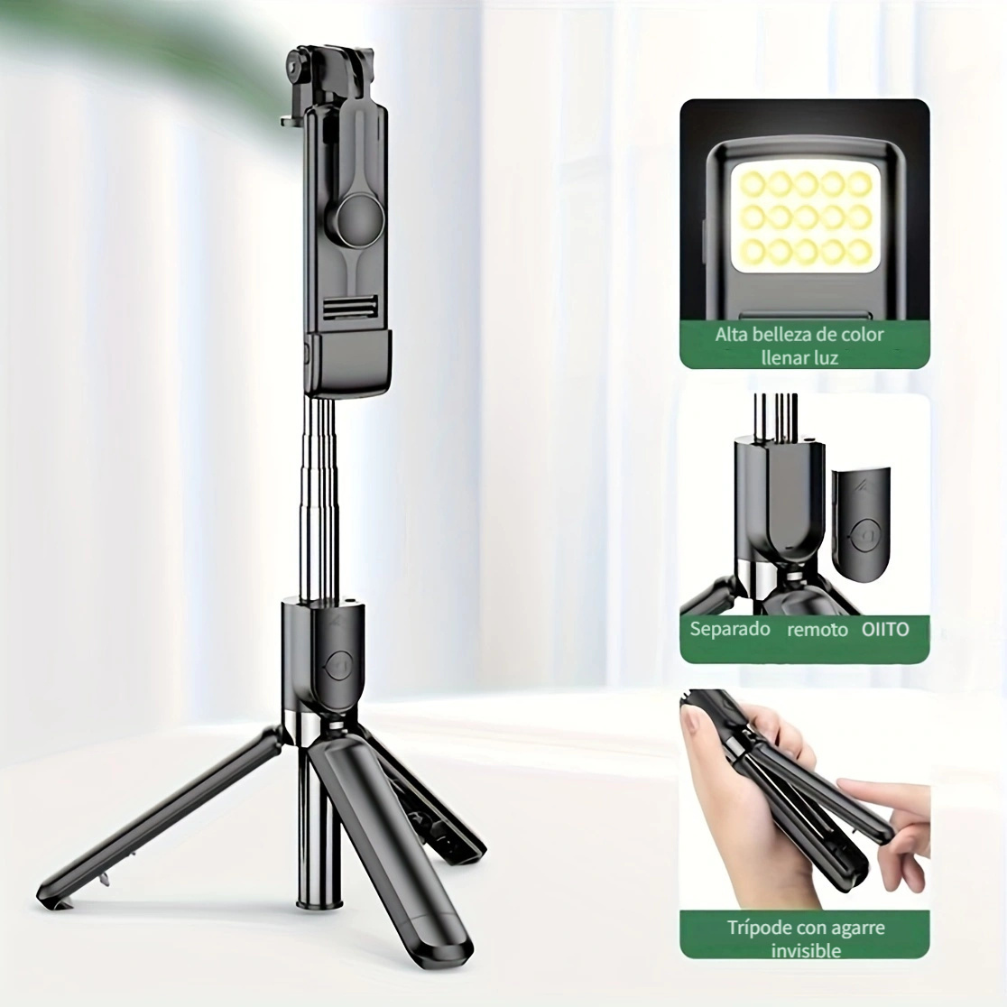 Lighted Wireless Selfie Stick Plegable Trípode Portátil Luz - Temu