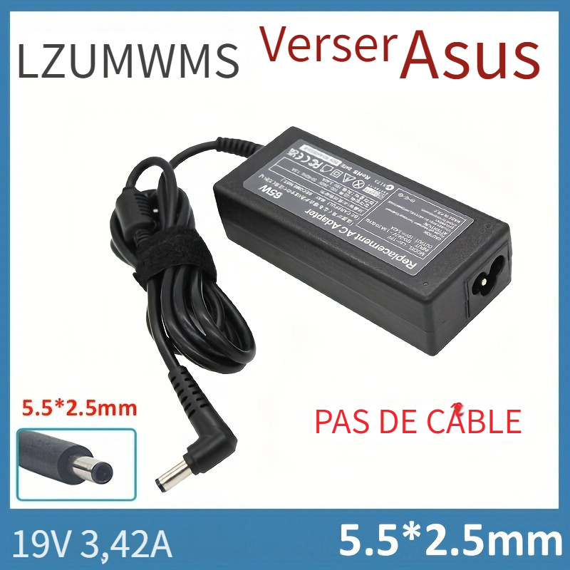 19V 3.42A 5.5x2.5mm 65W AC Chargeur Adaptateur Pour Ordinateur Portable  Pour Asus X401A X550C A450C Y481 X501LA X551C V85 A52F X555 / TOSHIBA /  PASSERELLE - Temu Belgium
