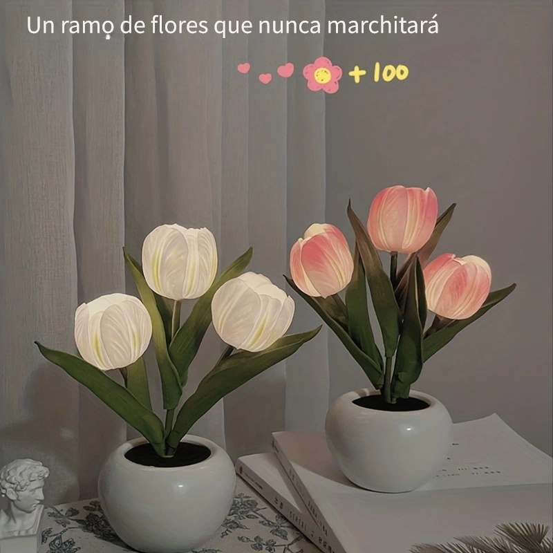 Lámpara y espejo 2 en 1, lámpara de decoración de habitación de tulipanes  para bricolaje, kit de material con pilas, adornos cálidos para familiares  y