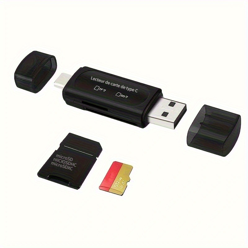 Lecteur de carte USB 3.0, lecteur de carte SD / Micro-SD USB Type C  Adaptateur OTG pour cartes SDXC, SDHC, SD, MMC, RS-MMC, Micro-SDXC,  Micro-SD, Micro-SDHC et UHS-I Noir - Carte mémoire