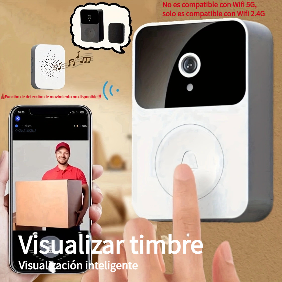 D9 Timbre Wifi Video Inteligente Pequeño Timbre Monitor - Temu Mexico
