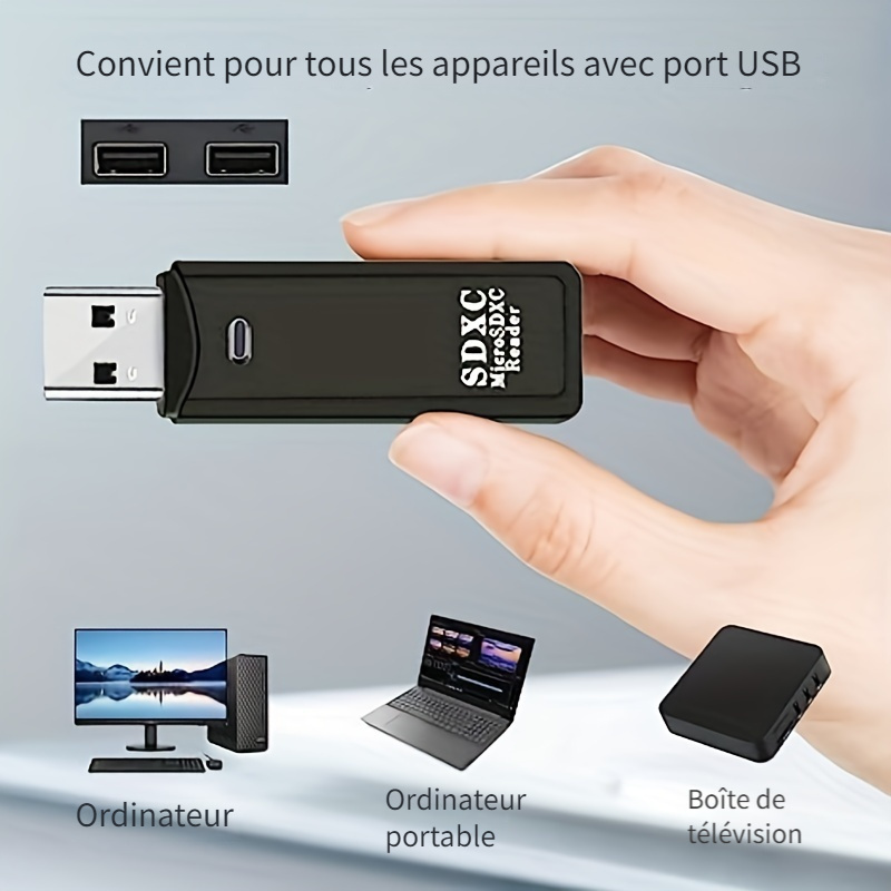 Adaptateurs de lecteur de carte mémoire Mini Lanyard ; Remplacement de  l'adaptateur de carte mémoire vers USB 2.0 pour carte Micro SD TF 