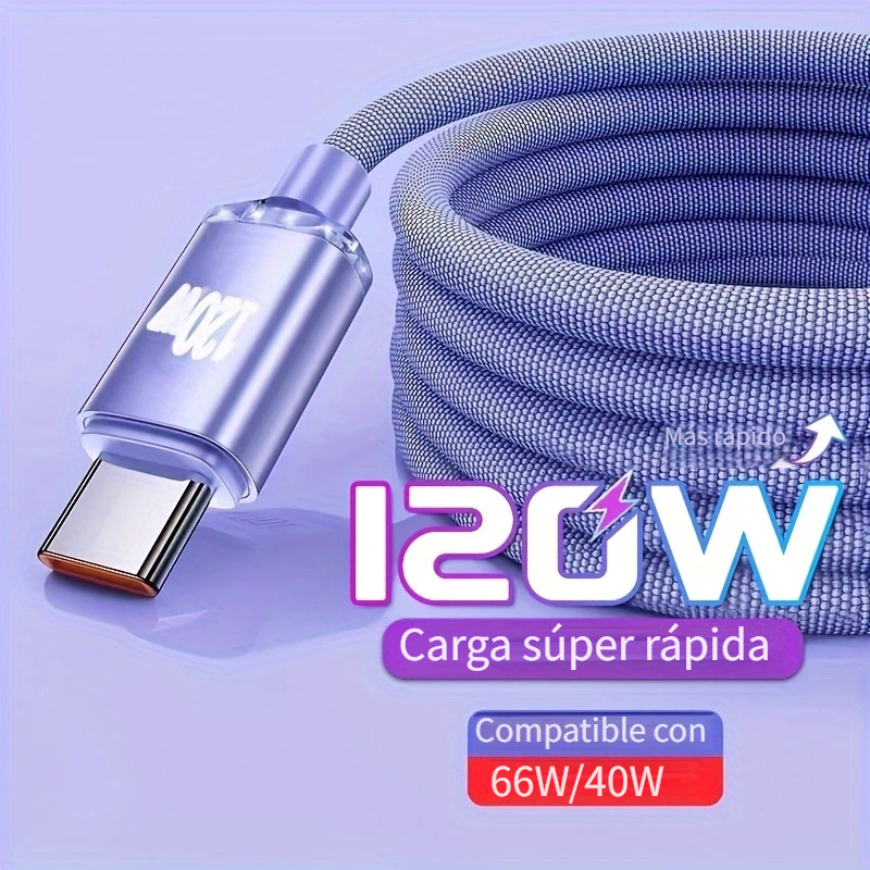Cable Usb C Carga Rapida 5a 180° Led Reforzado 1 Metro 18w