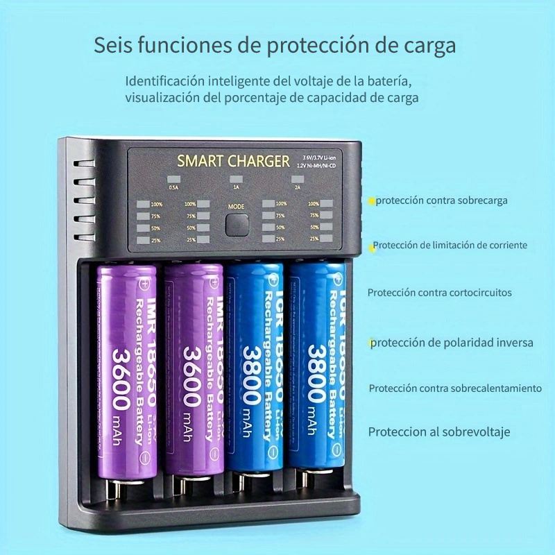 Cargador Inteligente 18650 Cargador Batería Li ion 4 Ranuras - Temu Mexico