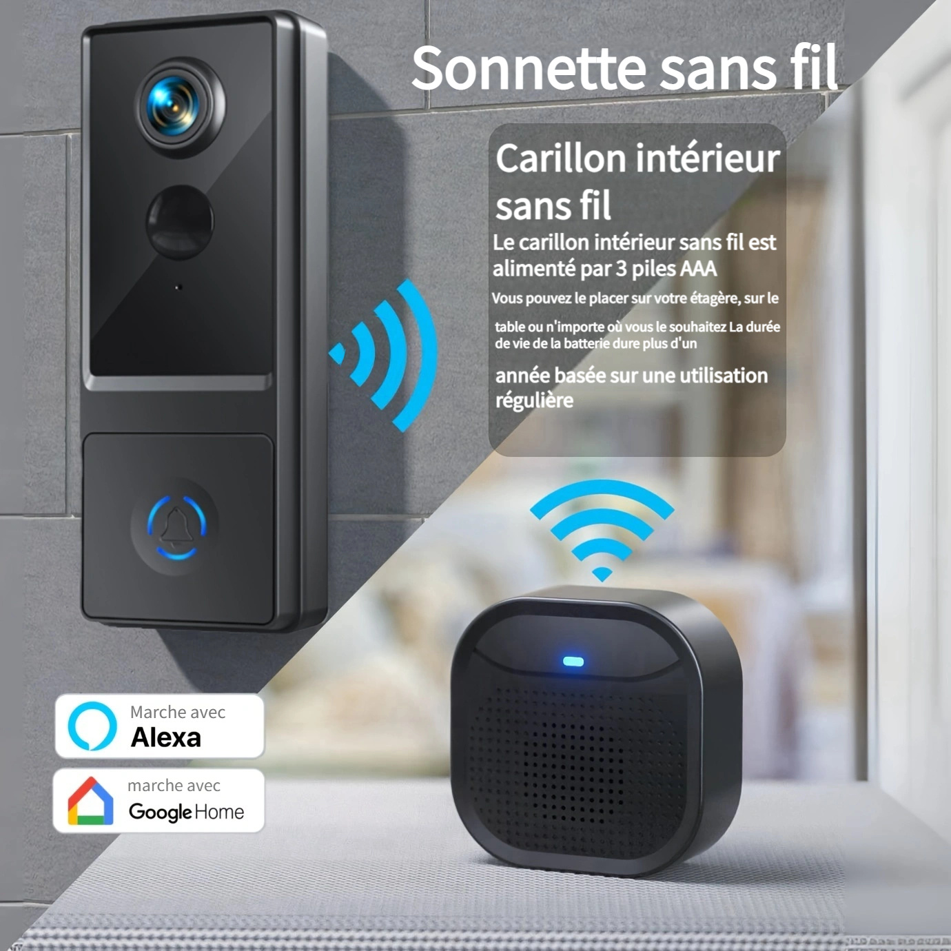 1pc Caméra De Sonnette Vidéo Intelligente Sans Fil Avec Carillon, Étanche  IP64, Moniteur À Distance, Surveillance