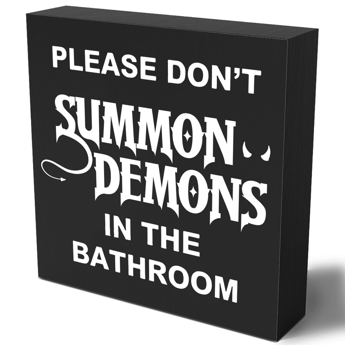 

1pc Funny Please Don't Summon Demons In The Bathroom Wood Box Sign, Decor Bathroom Wooden Box Signs With Sayings Desk Decoration Home Shelf Decor Sign 5 X 5 Inches