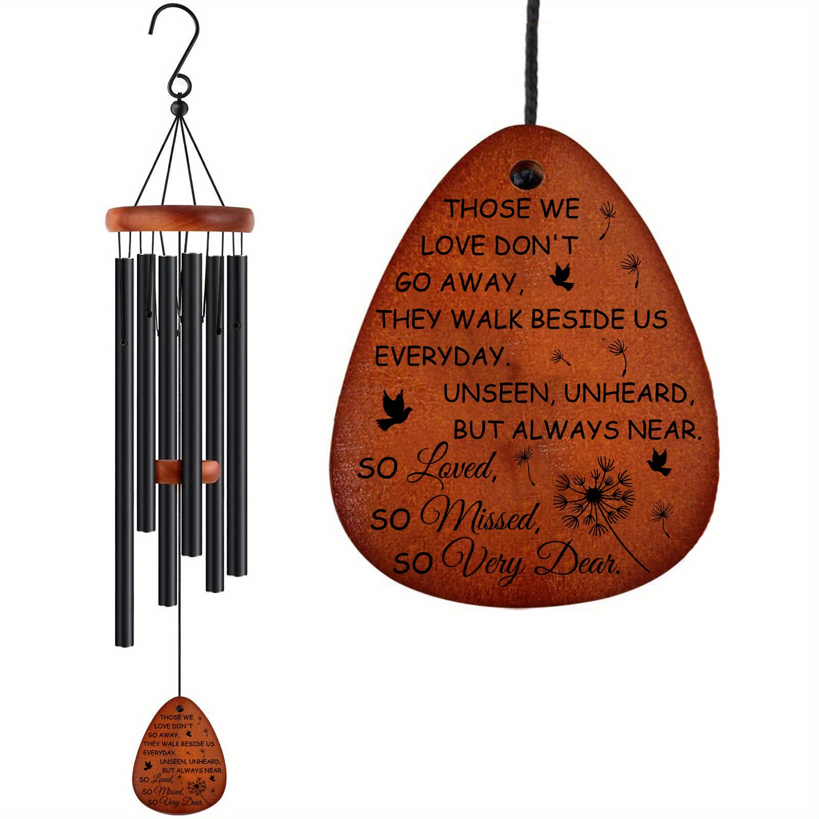 

1pc Memory Sympathy Wind Chimes For Loss Of Loved 1 Personalized Bereavement/condolences Memorial Gift | Remembrance 32 Inch Large Wood Windchime For Grief Of Love Ones Lost