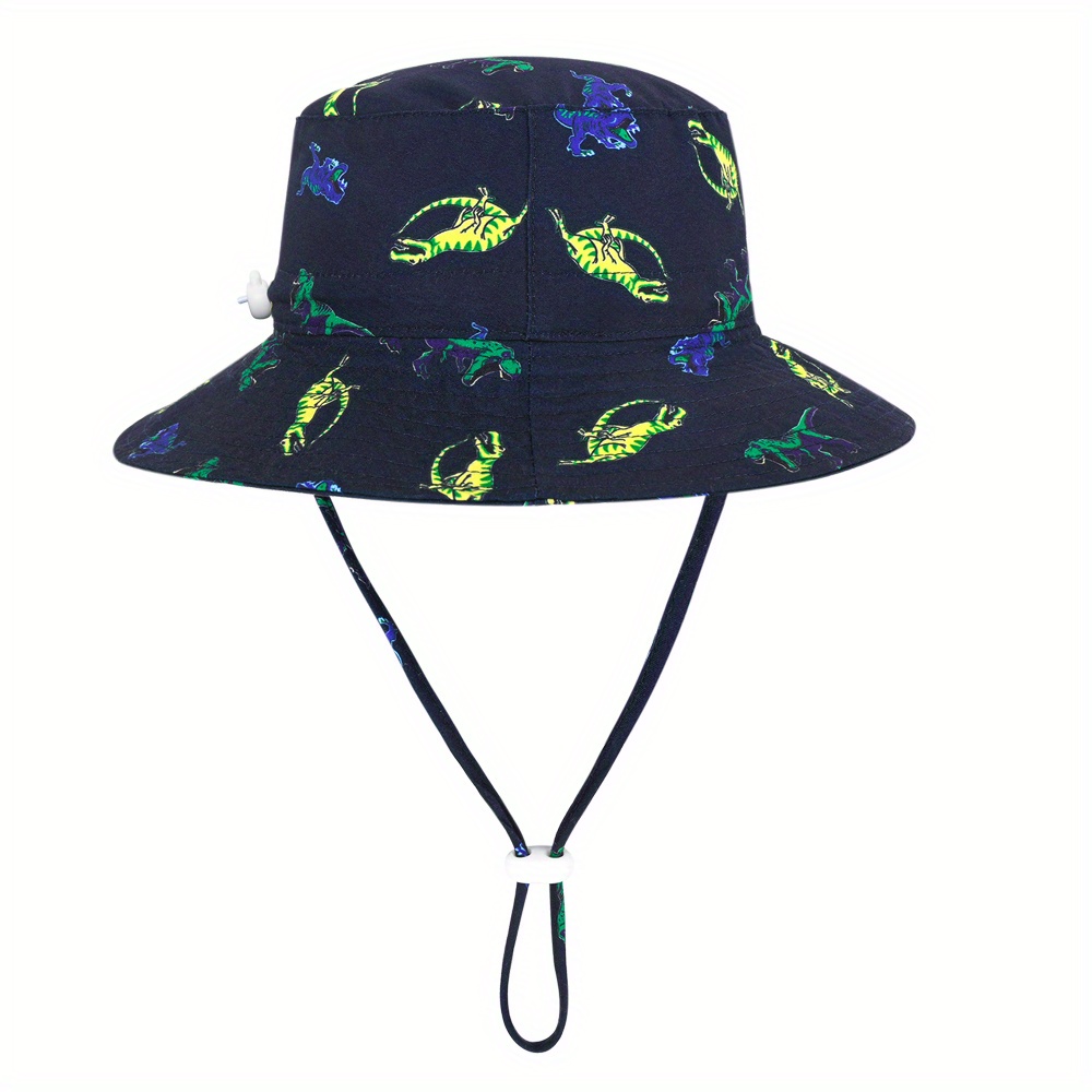 Kids Bucket Hat with String, Cute Cartoon Dinosaur Double-Sided Printing  Outdoor Summer Beach Sun Hat for Boys Grils