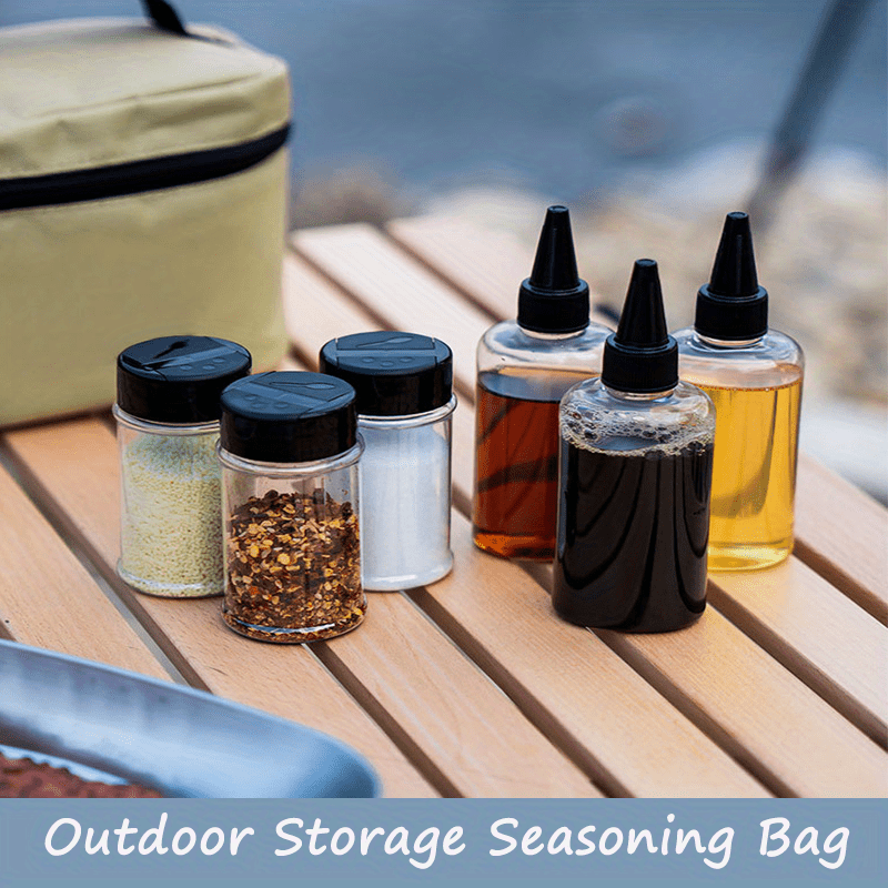 BBQ Seasoning Box, 4 in 1 Plastic Dispenser Camping Spice Containers with  Sealed lid, Seasoning Spice Shaker Travel Camping Spice Kit for Cooking
