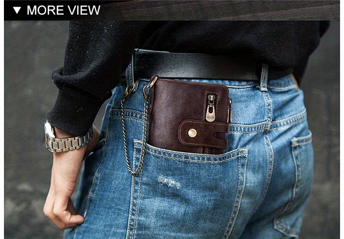 cowhide leather mens wallet coin purse rfid small card holder fashion chain hasp male vintage pocket ideal gift for men details 7