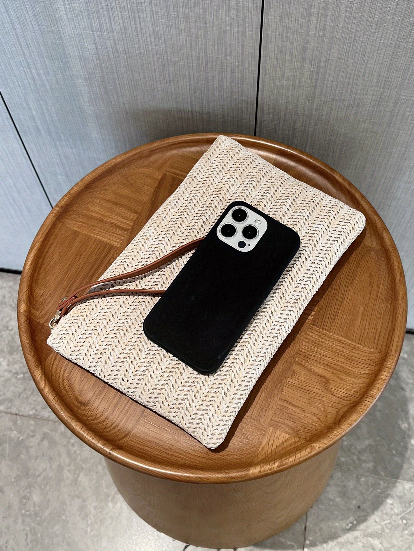 Straw Woven Clutch Bag, Trendy Braided Waist Purse, Women's Zipper Handbags For Phone Coin Key