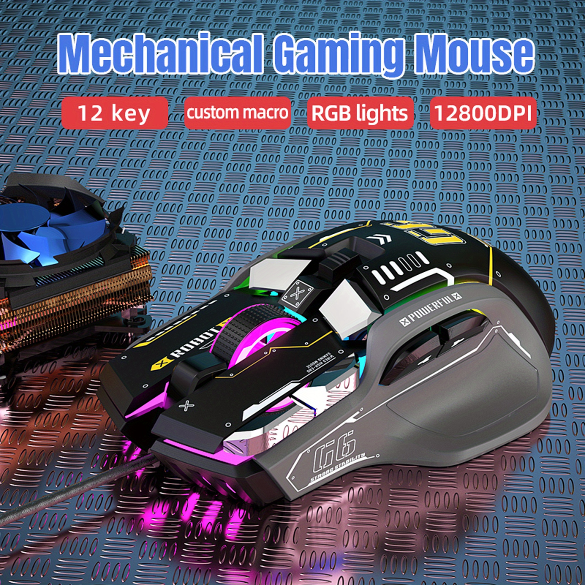 RUNMUS RGB Gaming Mouse, Ergonomic USB Gaming Mice for PC, Laptop, 6400 DPI  Adjustable 