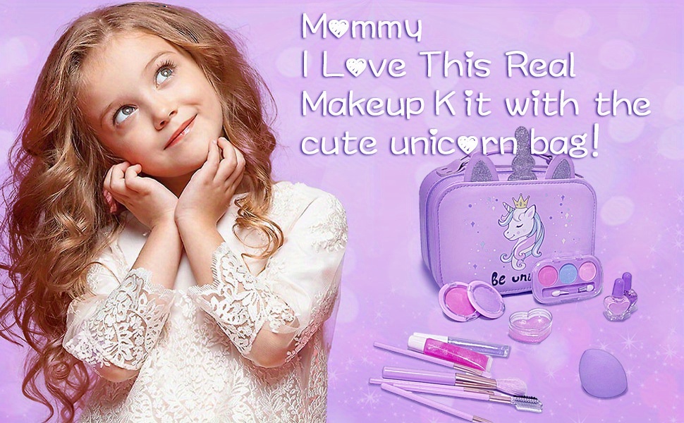 Kids Real Makeup Kit For Little Girls: With Unicorn Bag - Real, Non Toxic,  Washable Make Up Toy - Gift For Toddler Young Children Pretend Play Set  Vanity For Ages 3 4