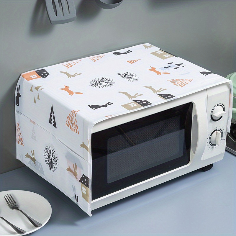 Microwave Dust Cover Multi-Purpose Printing Microwave Oven Top Cover  Decorative Kitchen Appliance Cover With Side Storage Pock
