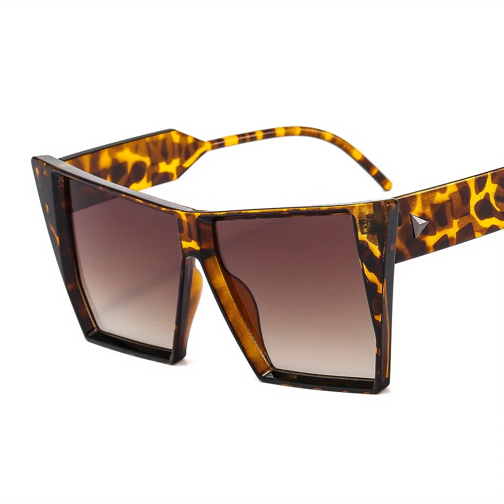 Oversized Square Frame Sunglasses For Women Men Gradient Lens Glasses Rivet  Decor Wide Temple Eyewear Uv400 - Temu