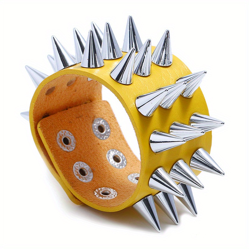 Three Rows Spike Bracelet for Men, Punk Style