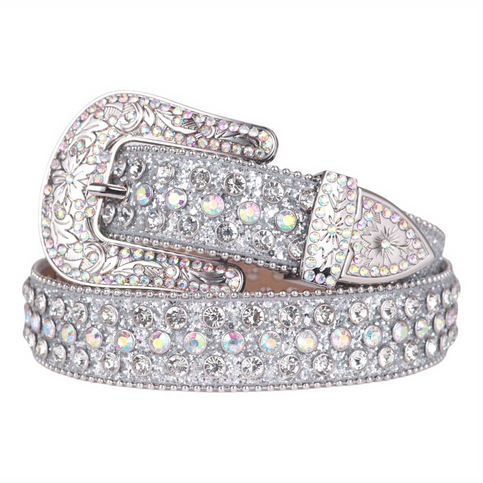 Silvery Sparkle Rhinestone Belts Women's Luxury Bling Bling Temu