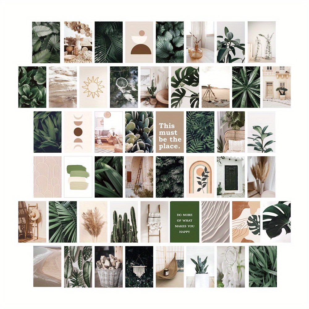 Image of 50pcs Botanical Wall Collage Kit Aesthetic Pictures,bedroom Decor For Teen Girls, Photo Collage Kit, Room Decor, Boho Trendy Decor ,poster, 4x6 Inch, 2d Flat, Perfect For Room Decor