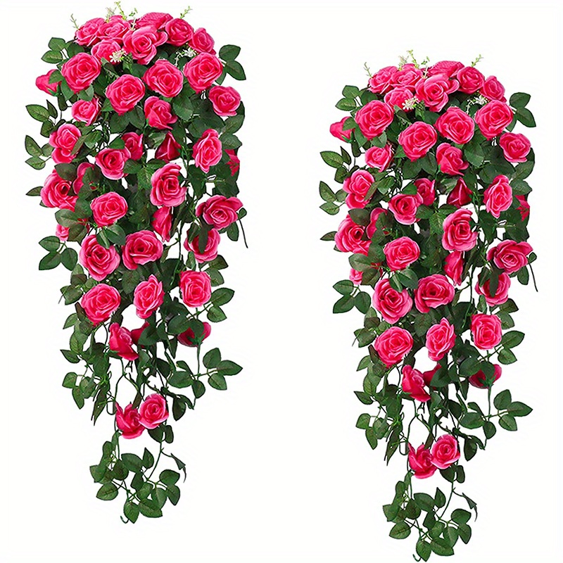 Fake Rose Vine Flowers Plants 4 Pack 32.2 ft Artificial Flower Hanging Rose Ivy Home Hotel Office Wedding Party Garden Craft Art Decor (Red)