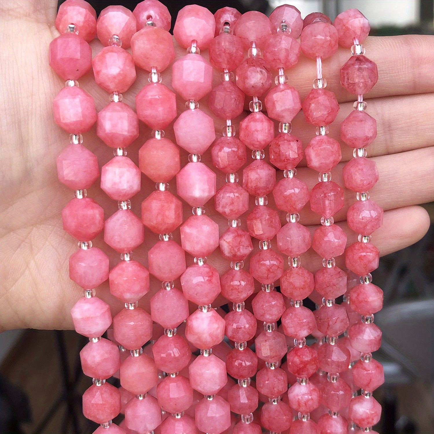 Faceted Rhodochrosite Elastic Bracelet - 6mm Beads