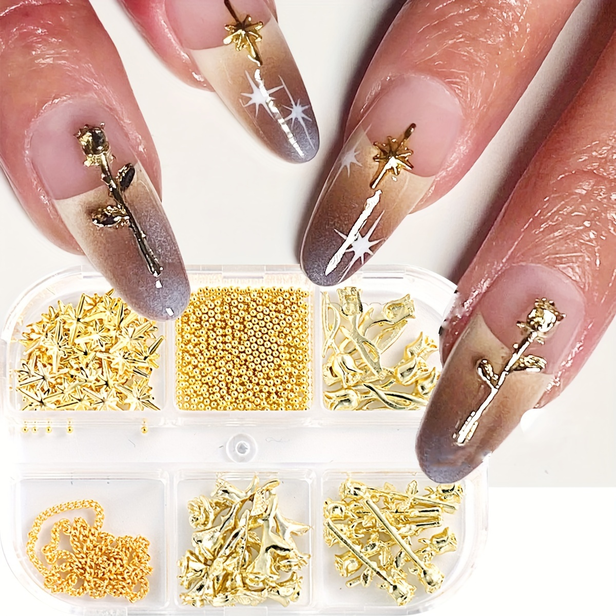 6 Boxes 3D Flower Nail Art Charms Light Change Nail Decals for Acrylic Nail  Art Accessories With Pearl Golden Caviar Beads Glitter Nail Supplies Stud