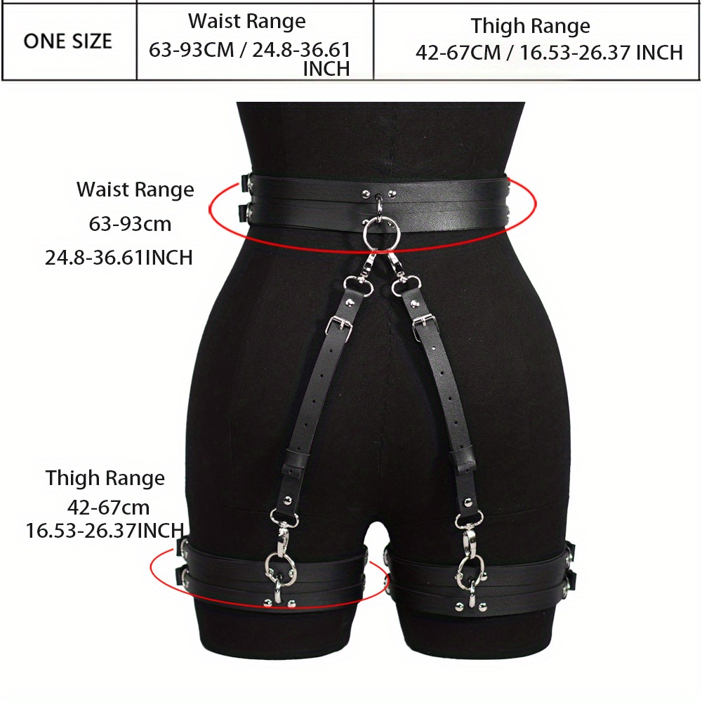 Double Layer Garter Belt Handcuffs Harness Set Rivet Pu - Temu