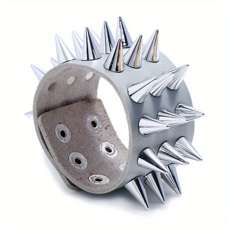 Three Rows Spike Bracelet for Men, Punk Style