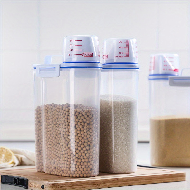 1pc, 2kg Capacity Rice Storage Container With Measuring Cup