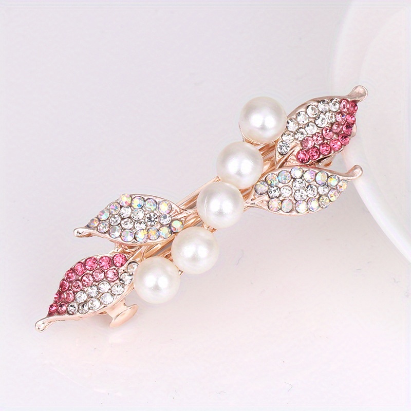 Leaf Hair Clip Pearl French Barrette Decorative Accessory