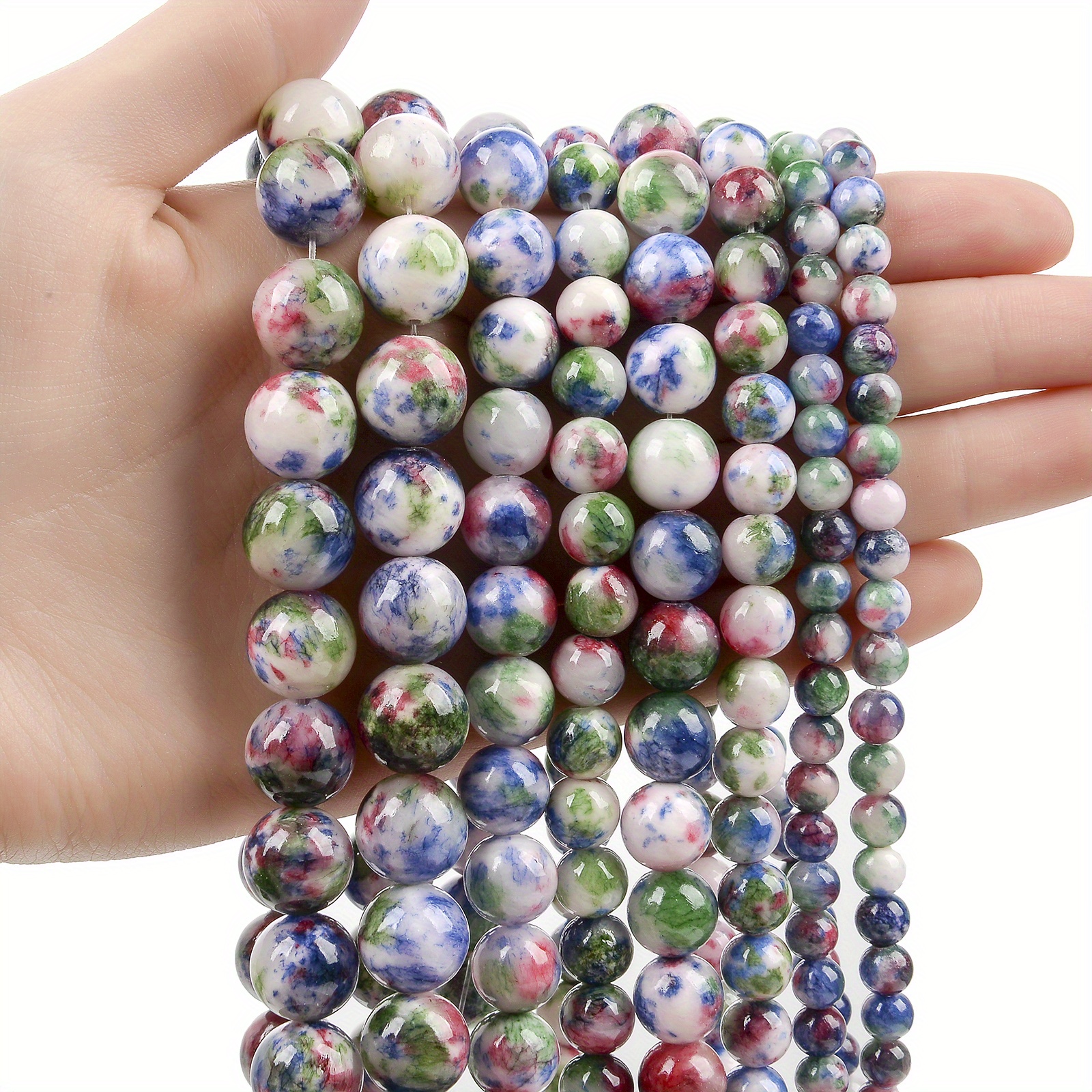 Natural Stone Beads Green Purple Persian Jade Round Loose - Temu