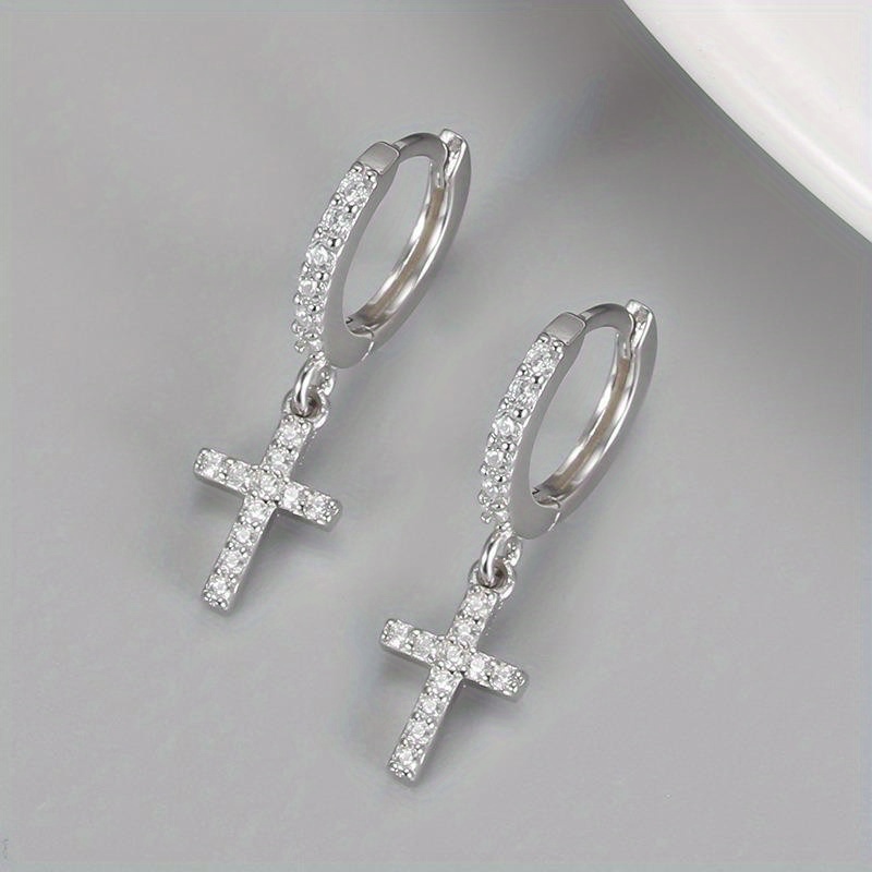 Men's Full Rhinestone Cross Zircon Earrings