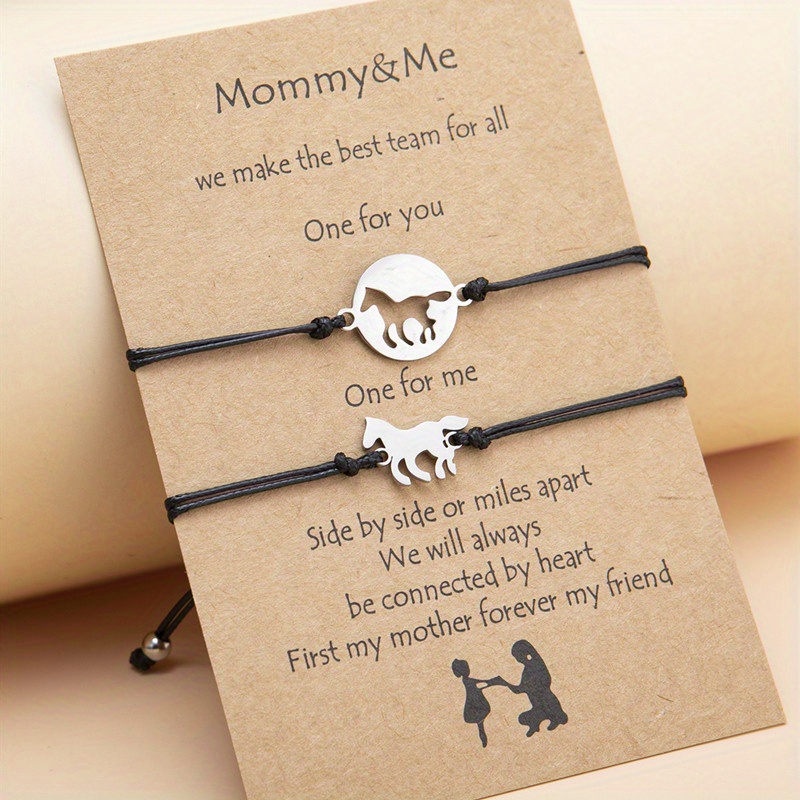 Horse Shape Braided Bracelet Set Simple Hand Jewelry For Mother's Day Gift 2 Pcs
