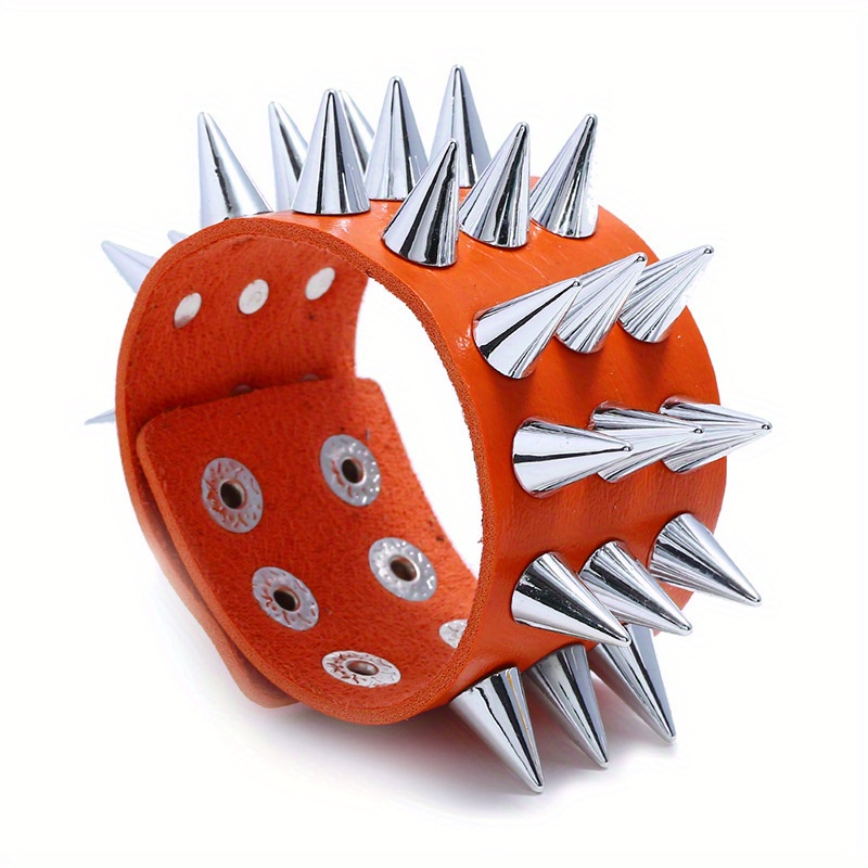 Three Rows Spike Bracelet for Men, Punk Style