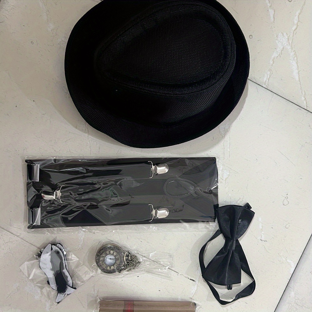 Blulu Set d'Accessoires de Costumes Hommes Gatsby des Années 1920  Déguisement Homme des Années 1920 Accessoires de Costume de Gangster Gilet  Chapeau de Gavroche Montre de Poche Cravate (S) : : Mode