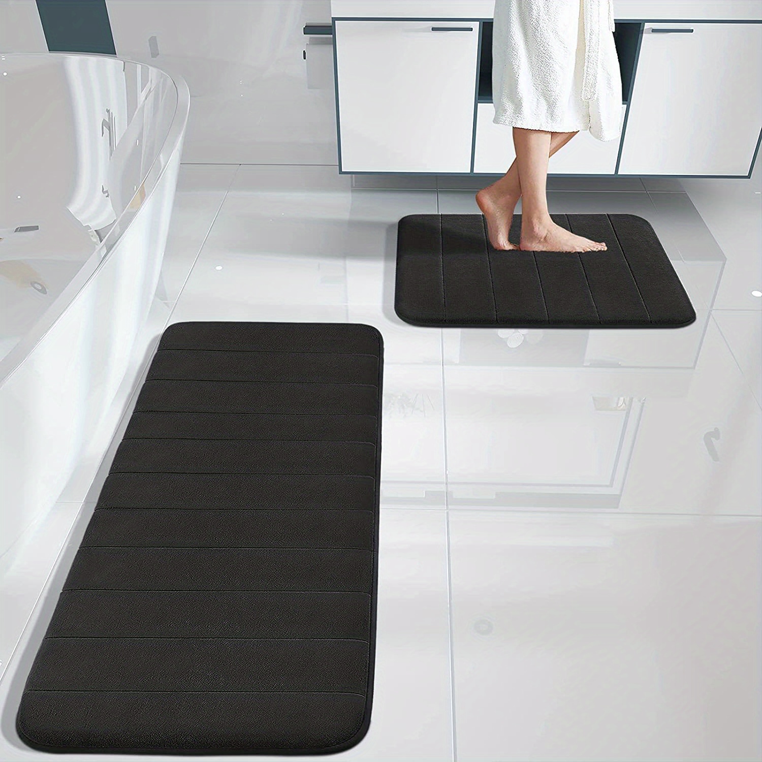 Black Bathroom Rugs Memory Foam Bath Mats for Bathroom Floor Mats