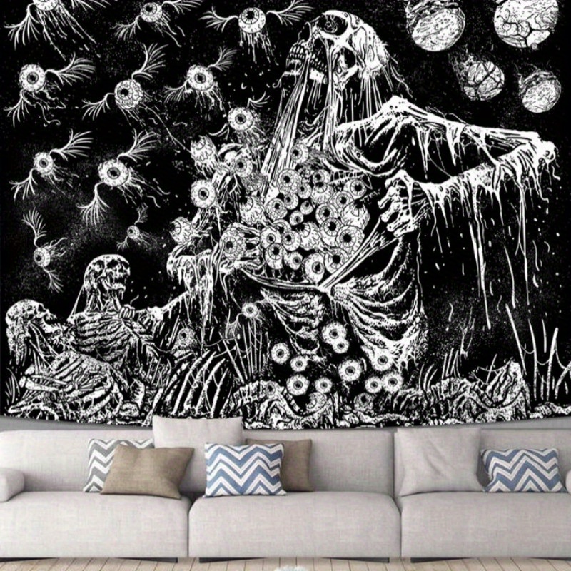 Black and discount white skull tapestry